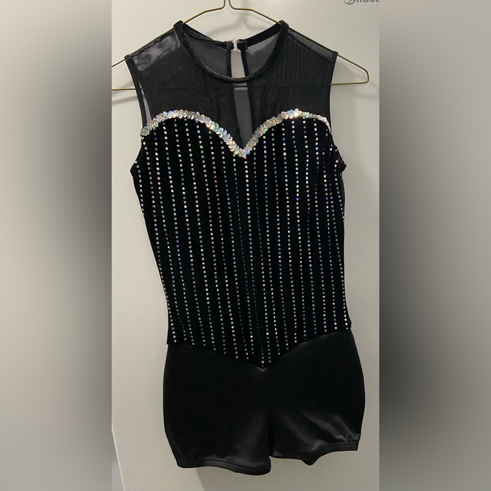 Black and Silver Women's Sequin Bodysuit